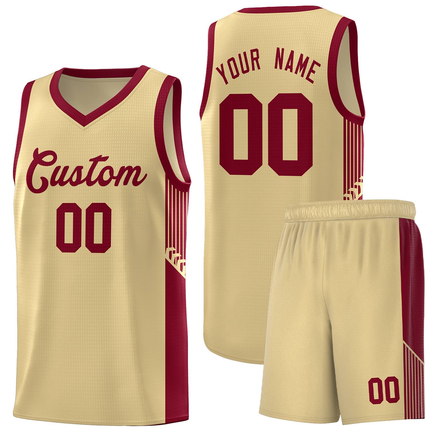Custom Khaki Crimson Side Stripe Fashion Sports Uniform Basketball Jersey |KXKSHOP