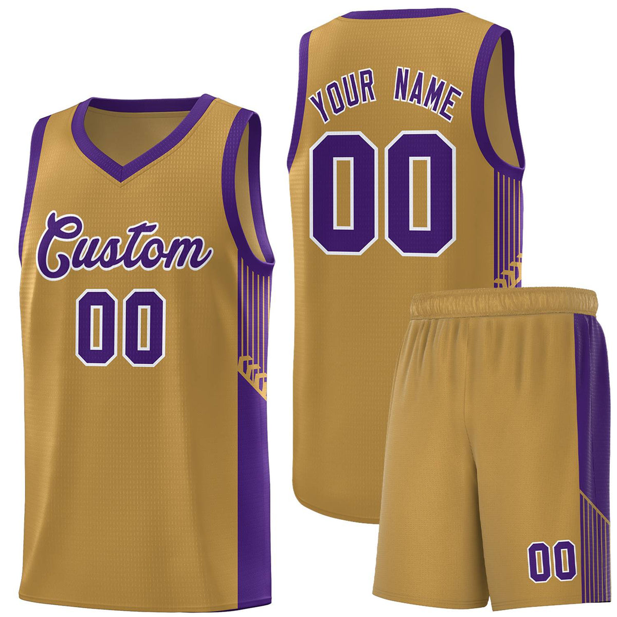Custom Old Gold Purple-White Side Stripe Fashion Sports Uniform Basketball Jersey |KXKSHOP