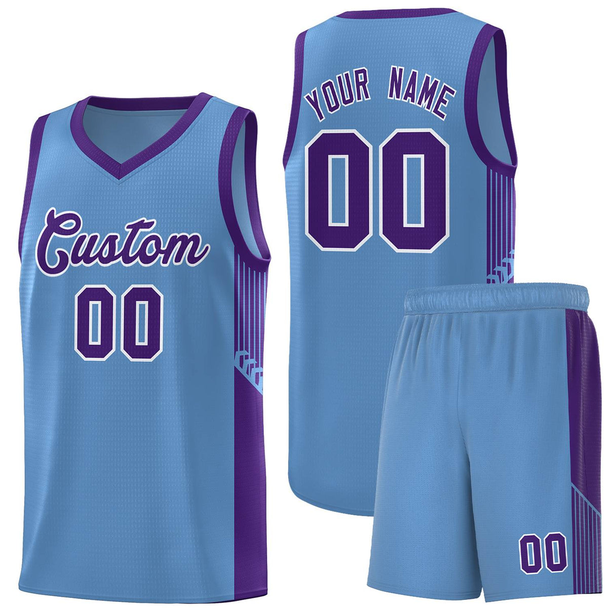 Custom Light Blue Purple-White Side Stripe Fashion Sports Uniform Basketball Jersey |KXKSHOP