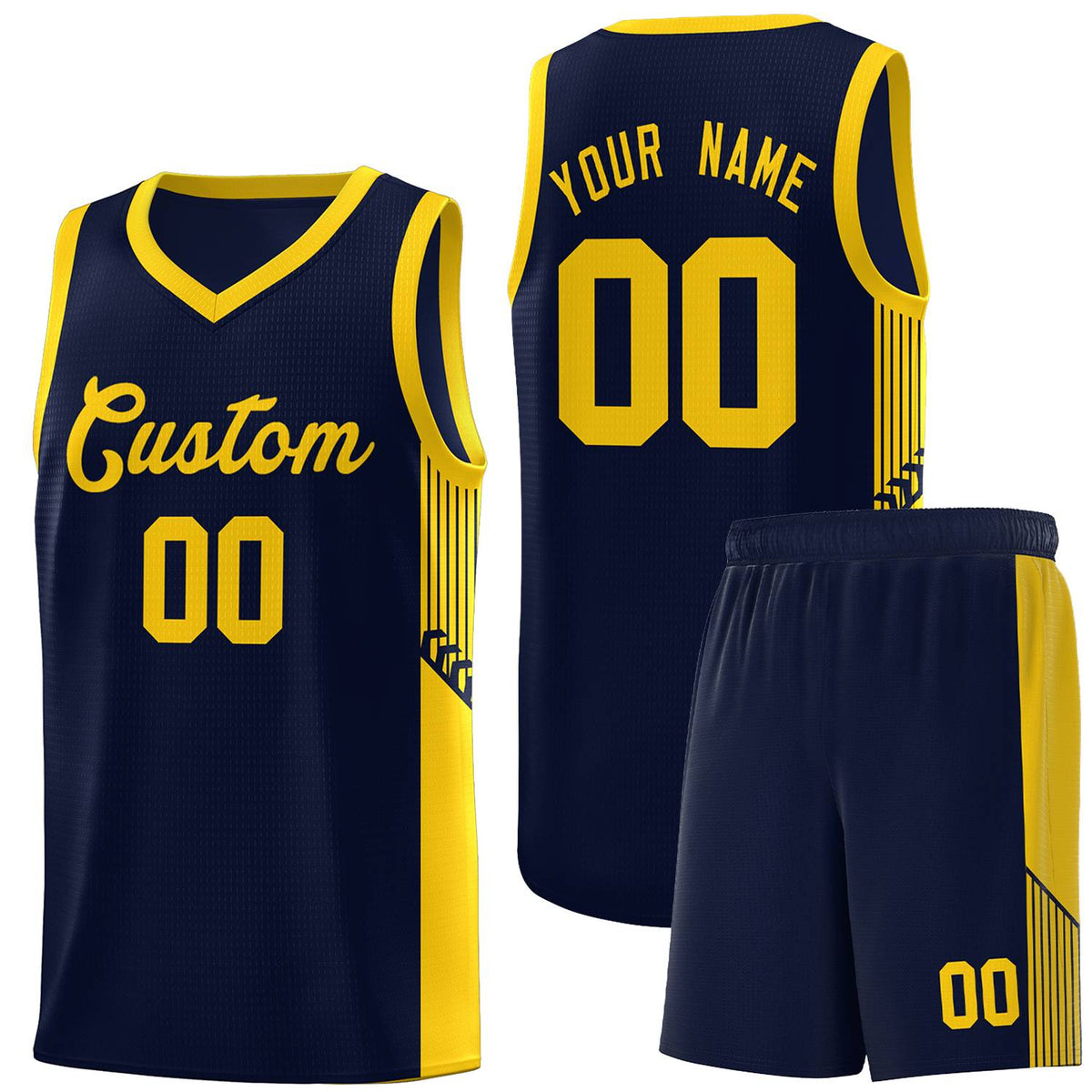 Custom Navy Gold Side Stripe Fashion Sports Uniform Basketball Jersey |KXKSHOP