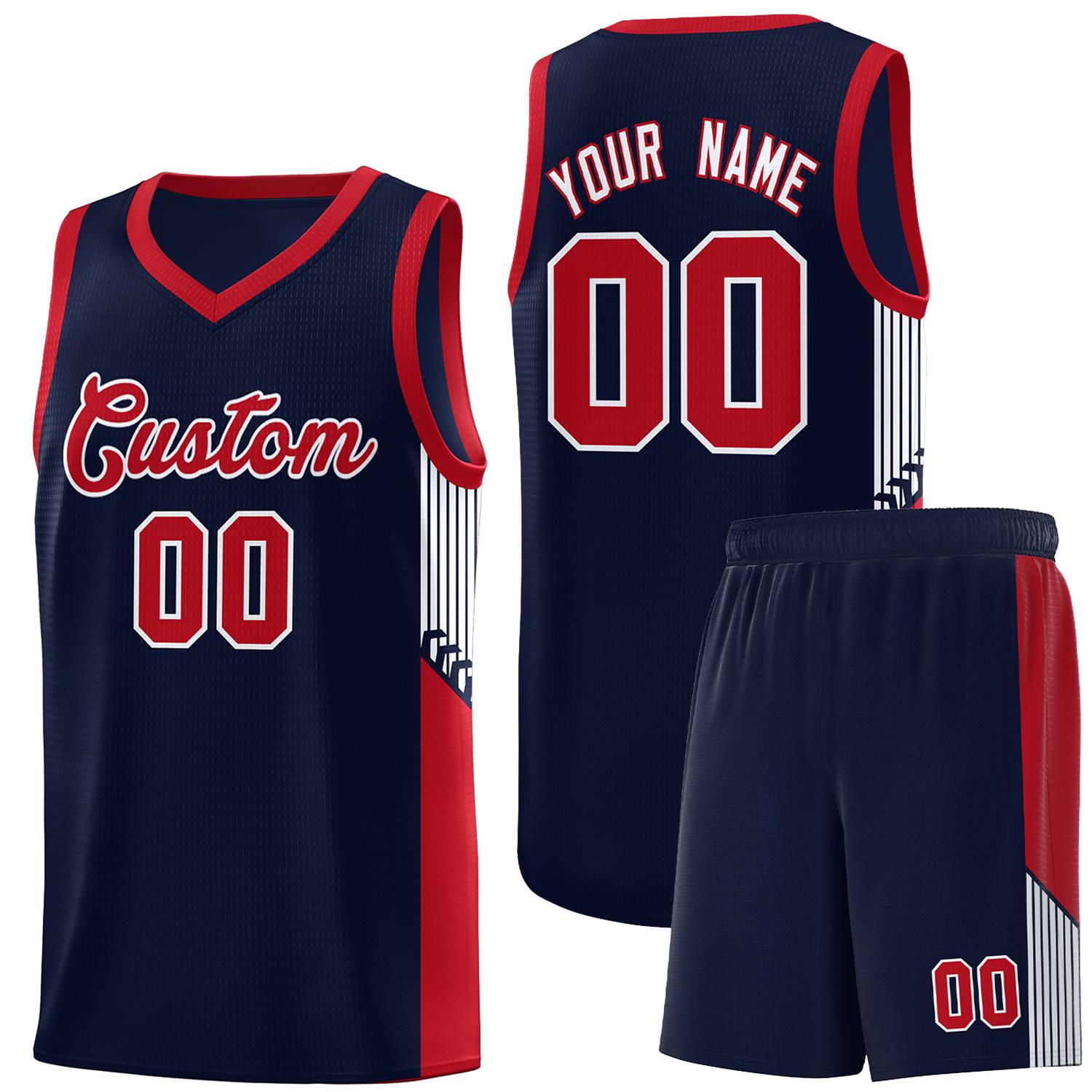 Custom Navy Red-White Side Stripe Fashion Sports Uniform Basketball Jersey |KXKSHOP