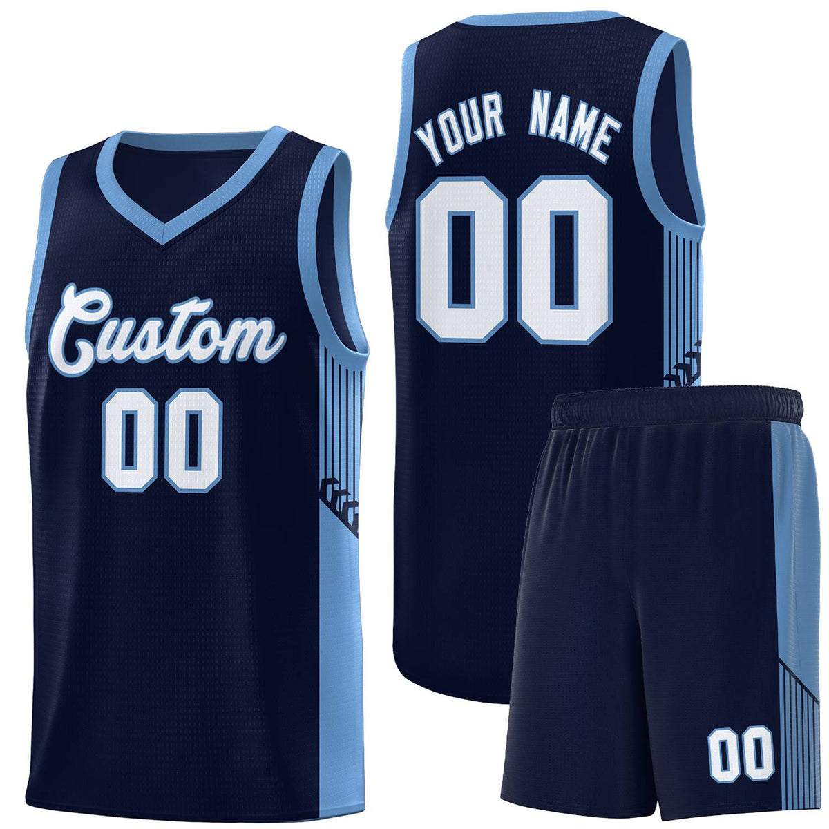 Custom Navy White-Light Blue Side Stripe Fashion Sports Uniform Basketball Jersey |KXKSHOP