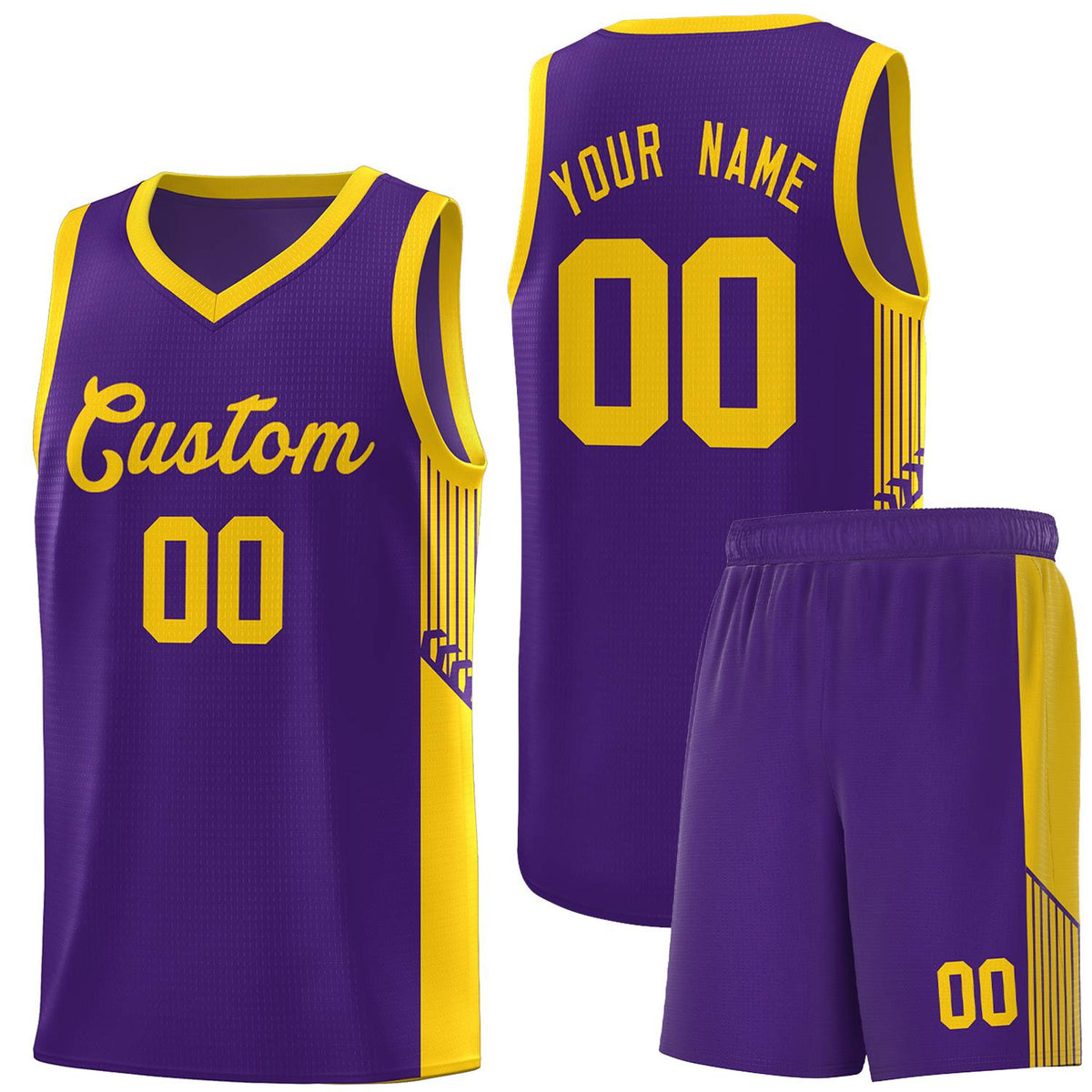 Custom Purple Gold Side Stripe Fashion Sports Uniform Basketball Jersey |KXKSHOP