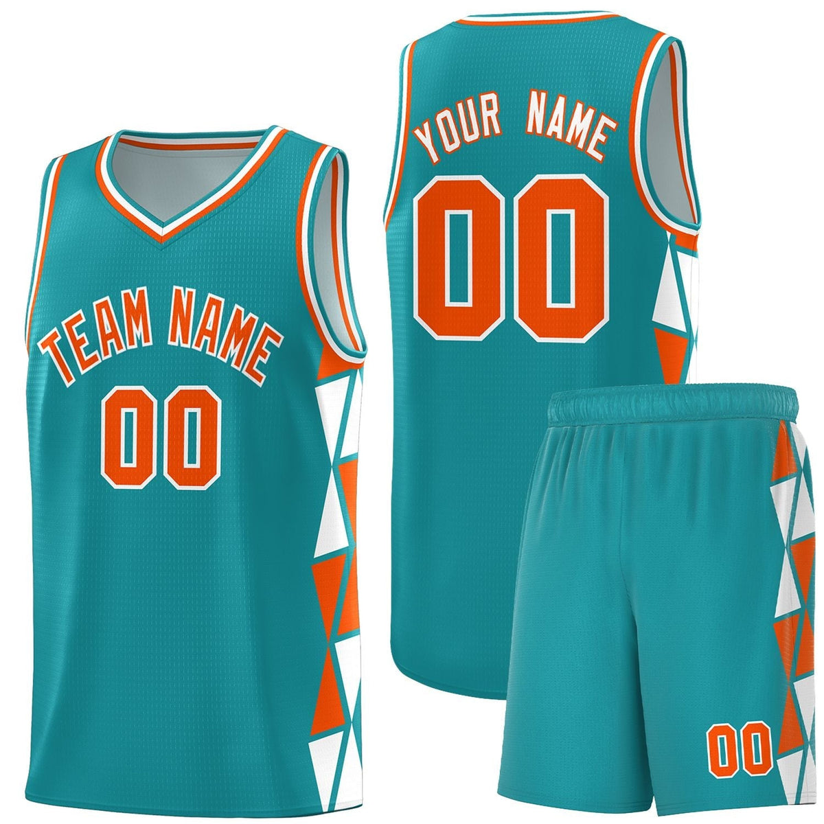 Custom Aqua Orange-White Side Two-Color Triangle Splicing Sports Uniform Basketball Jersey