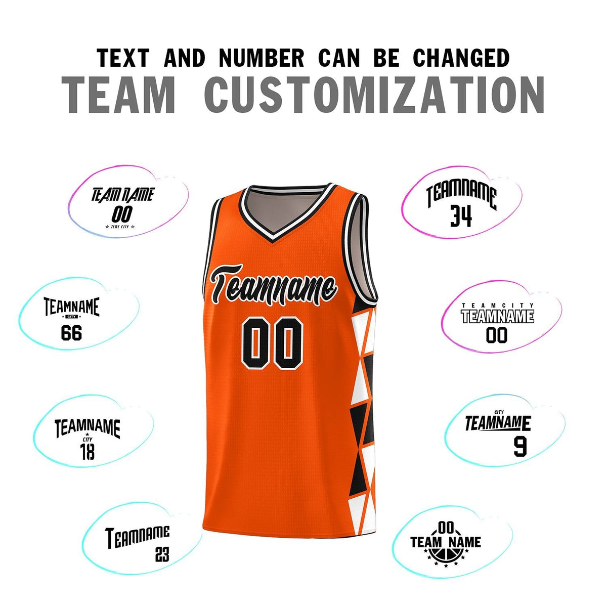 Custom Orange Black-White Side Two-Color Triangle Splicing Sports Uniform Basketball Jersey