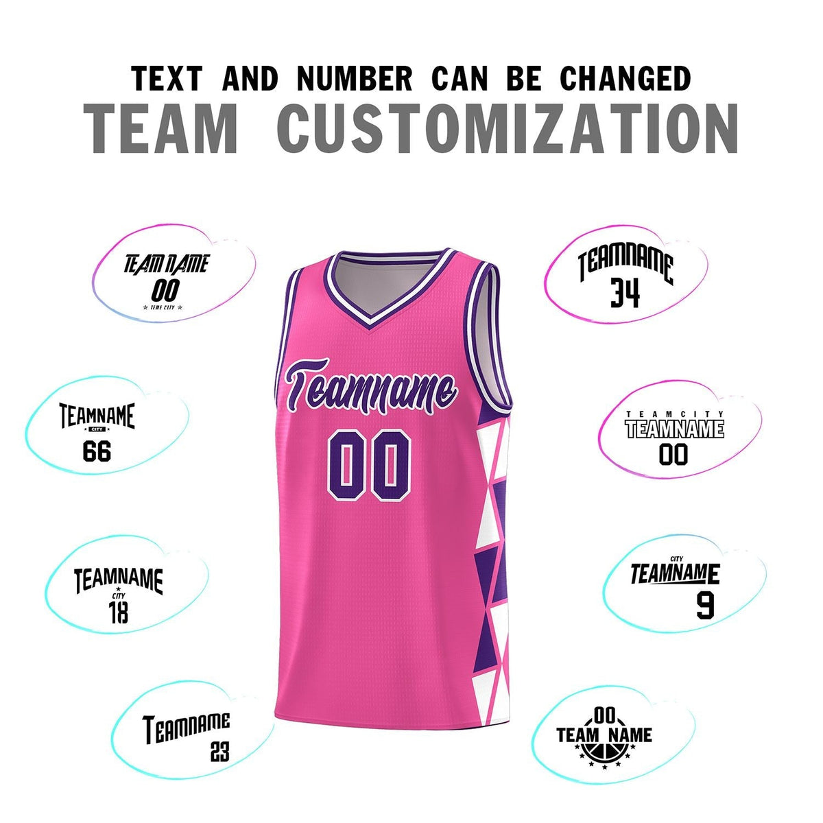 Custom Pink Purple-White Side Two-Color Triangle Splicing Sports Uniform Basketball Jersey