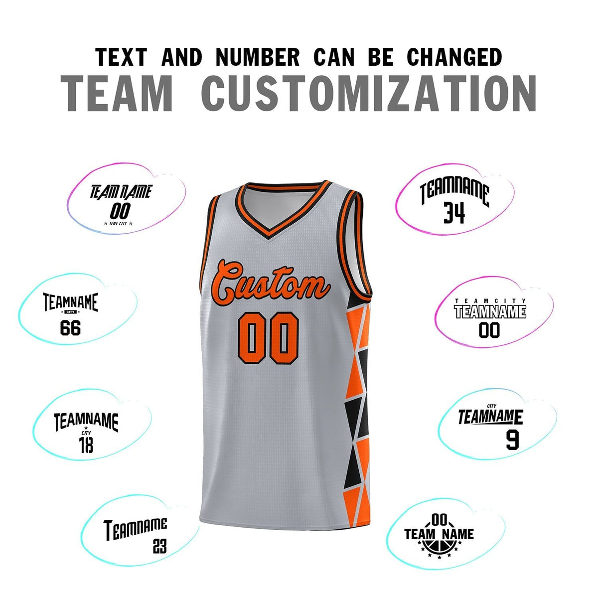 Custom Gray Orange-Black Side Two-Color Triangle Splicing Sports Uniform Basketball Jersey