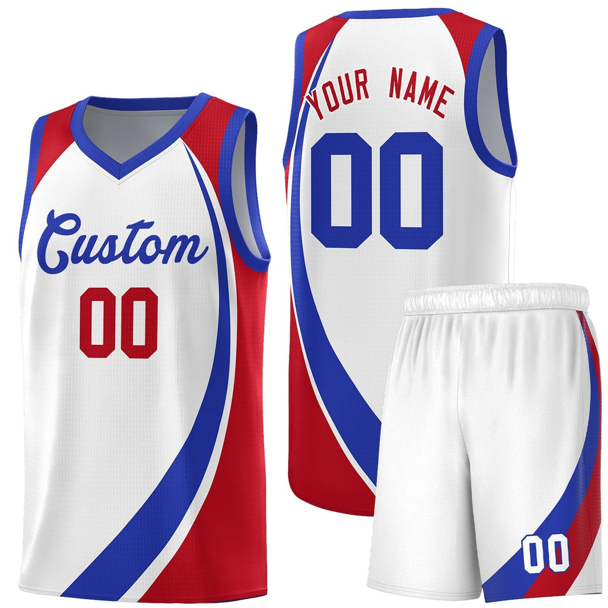 Custom White Royal-Red Color Block Sports Uniform Basketball Jersey |KXKSHOP
