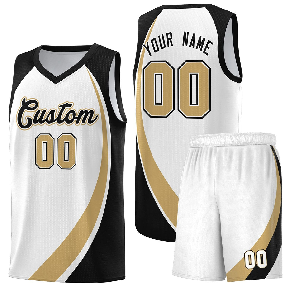 Custom White Old Gold-Black Color Block Sports Uniform Basketball Jersey |KXKSHOP