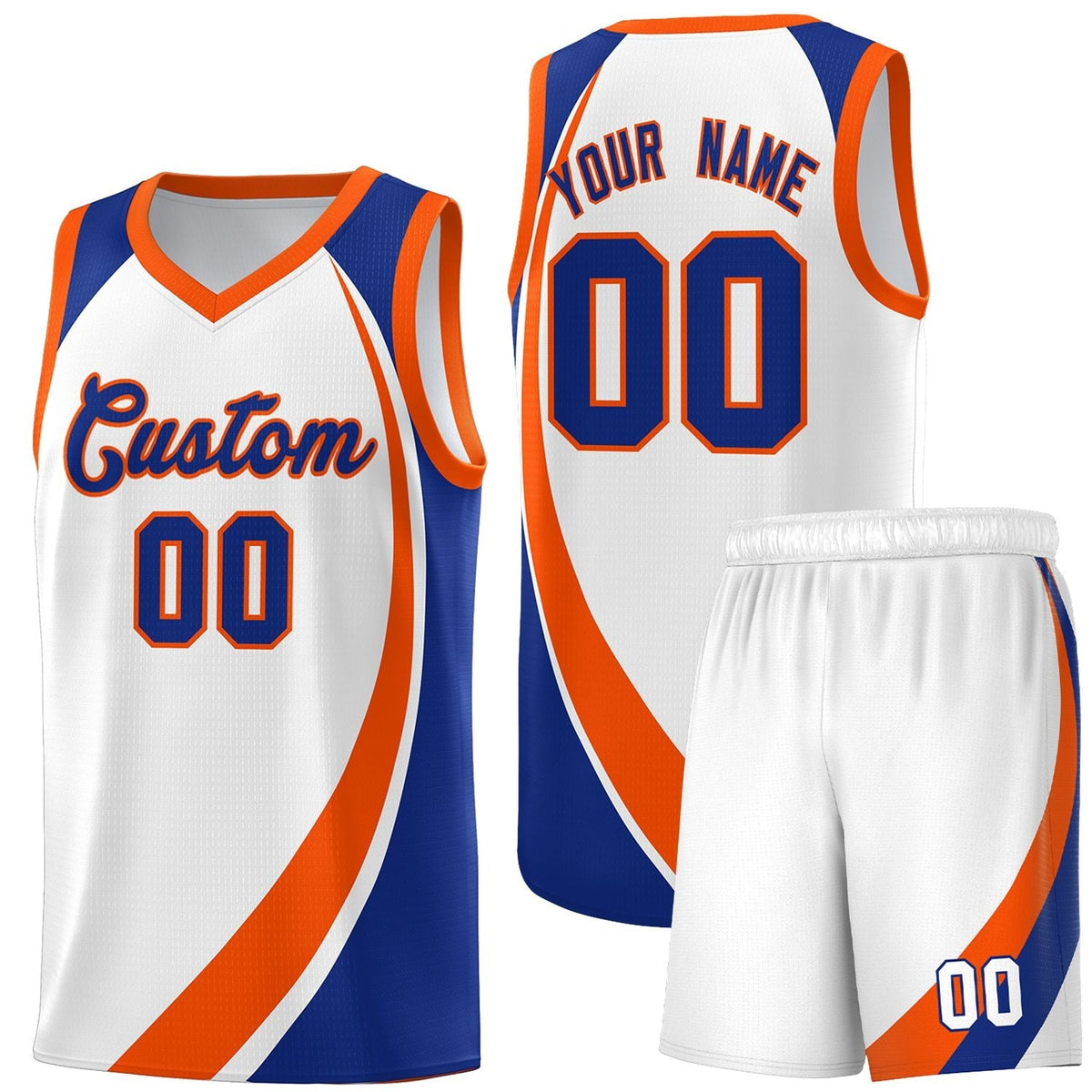 Custom White Orange-Royal Color Block Sports Uniform Basketball Jersey |KXKSHOP