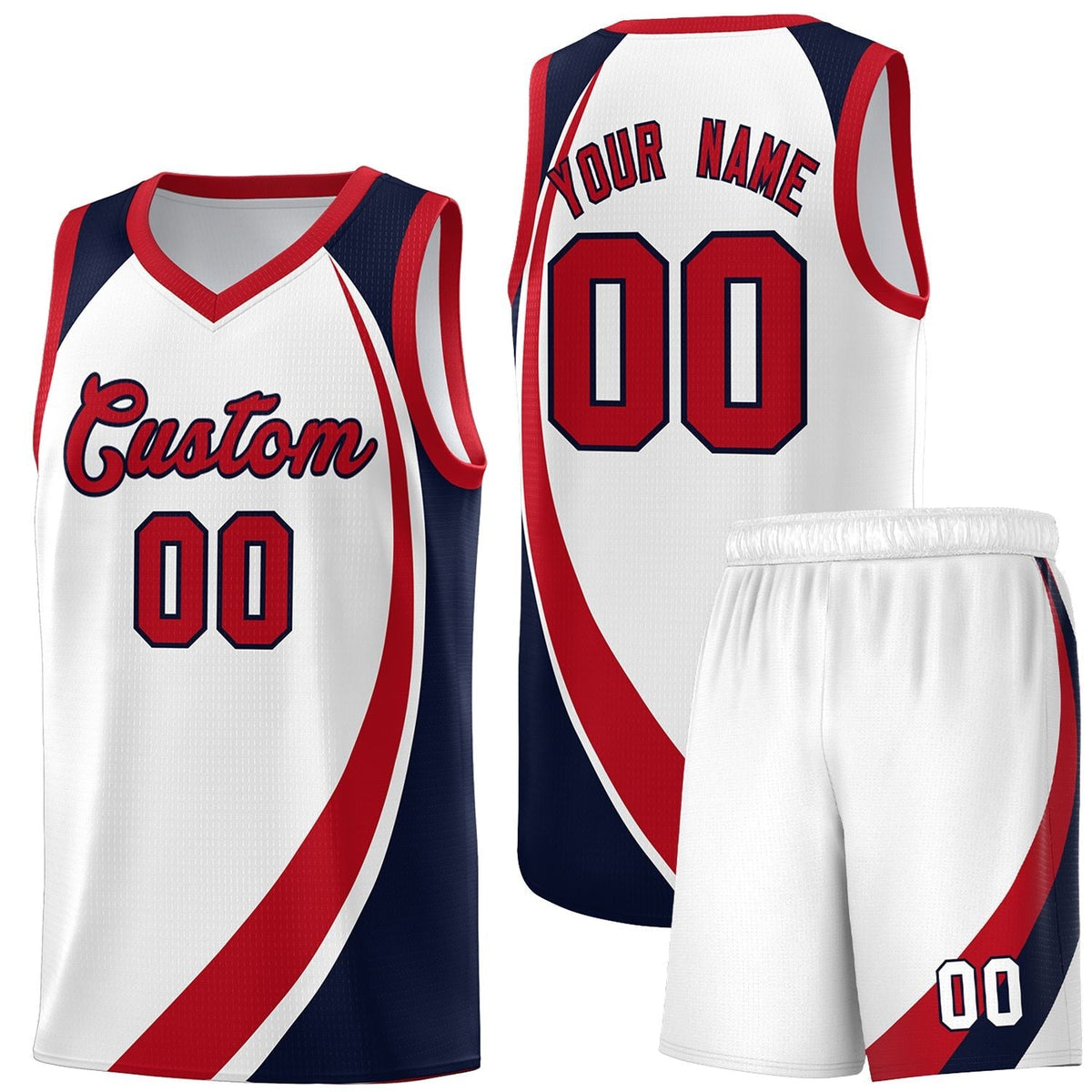 Custom White Red-Navy Color Block Sports Uniform Basketball Jersey |KXKSHOP