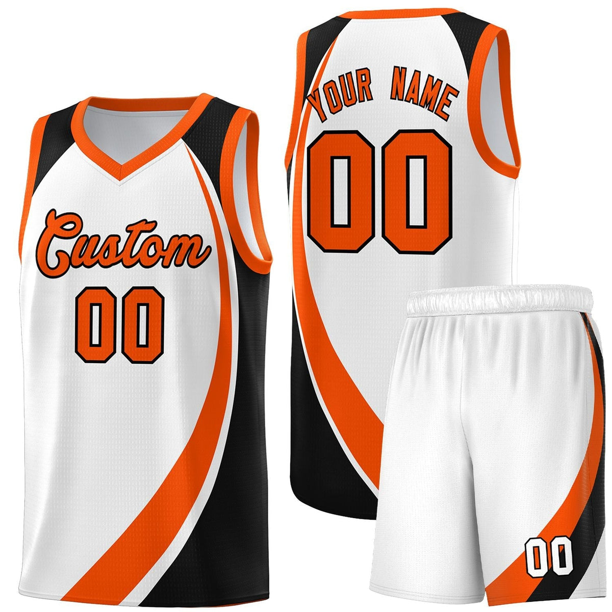 Custom White Orange-Black Color Block Sports Uniform Basketball Jersey |KXKSHOP
