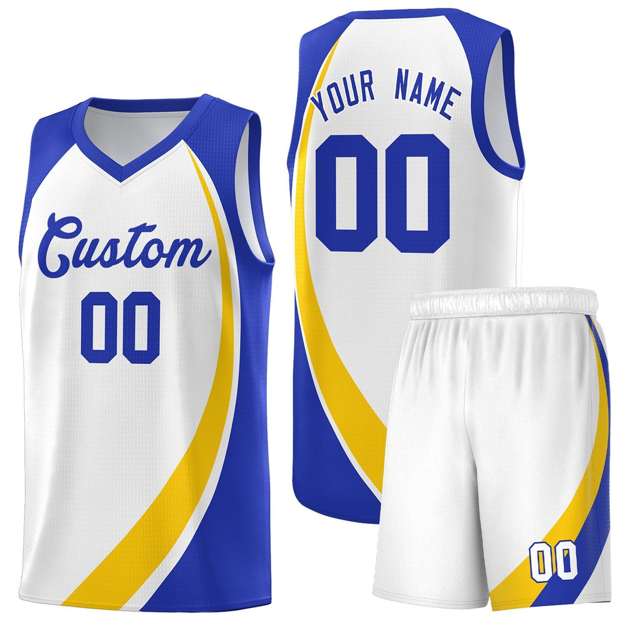 Custom White Gold-Royal Color Block Sports Uniform Basketball Jersey |KXKSHOP