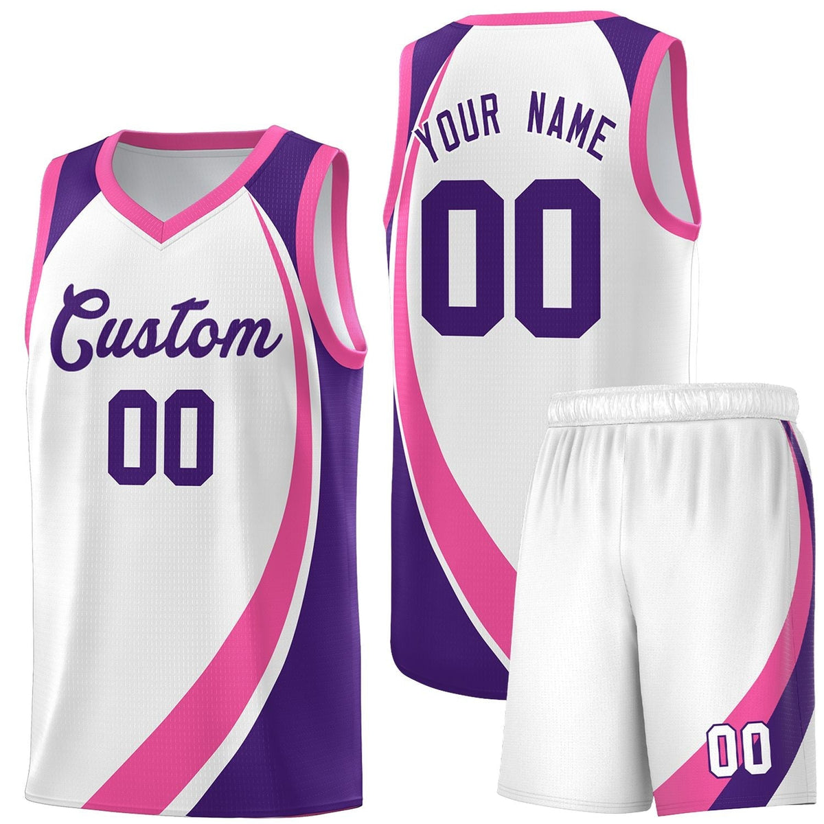 Custom White Pink-Purple Color Block Sports Uniform Basketball Jersey |KXKSHOP