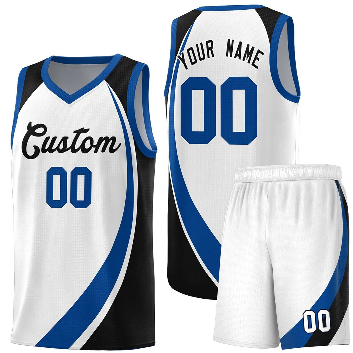 Custom White Royal-Navy Color Block Sports Uniform Basketball Jersey |KXKSHOP