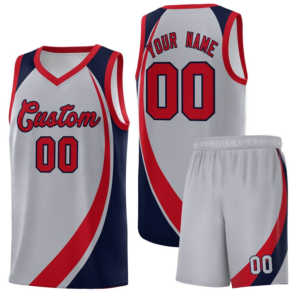 Custom Gray Red-Navy Color Block Sports Uniform Basketball Jersey |KXKSHOP