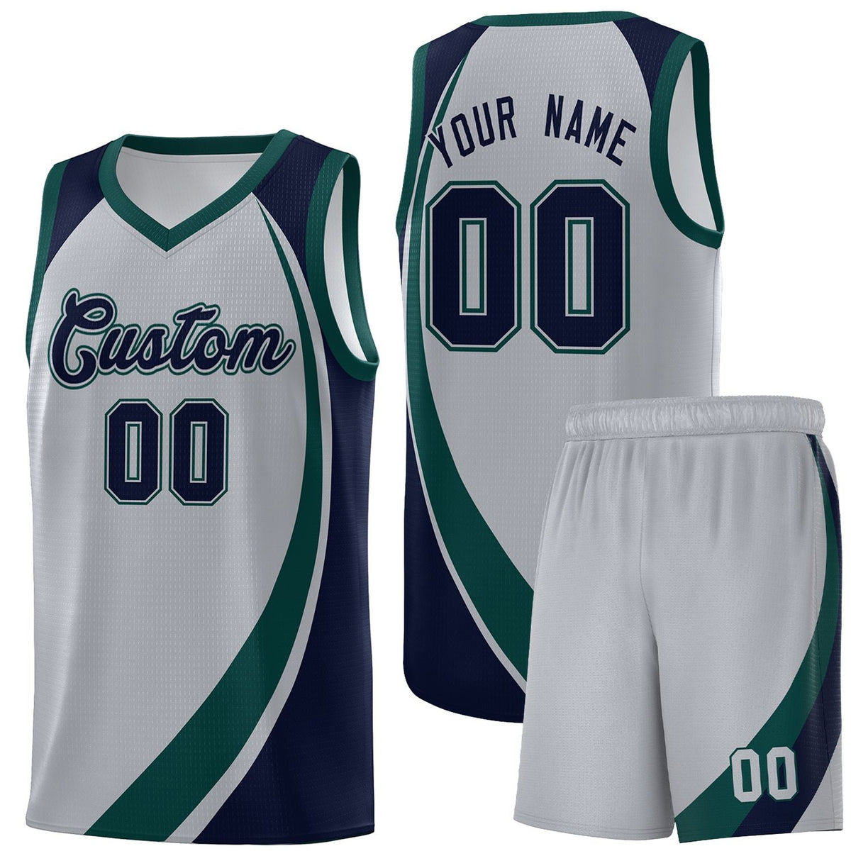 Custom Gray Midnight Green-Navy Color Block Sports Uniform Basketball Jersey |KXKSHOP