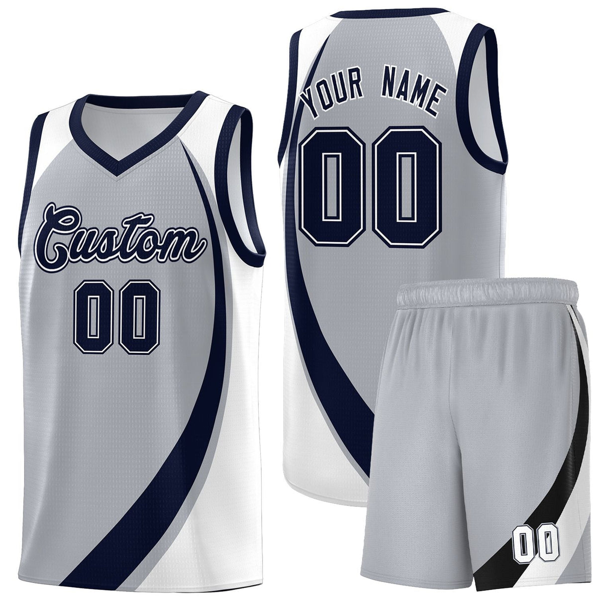 Custom Gray Navy-White Color Block Sports Uniform Basketball Jersey |KXKSHOP