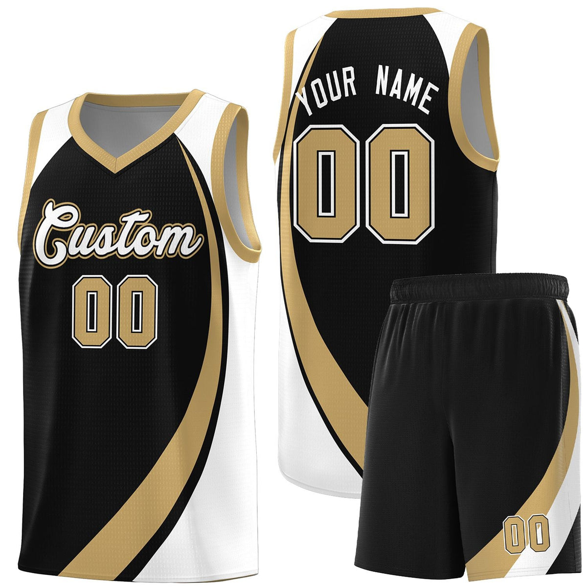 Custom Black Old Gold-White Color Block Sports Uniform Basketball Jersey |KXKSHOP
