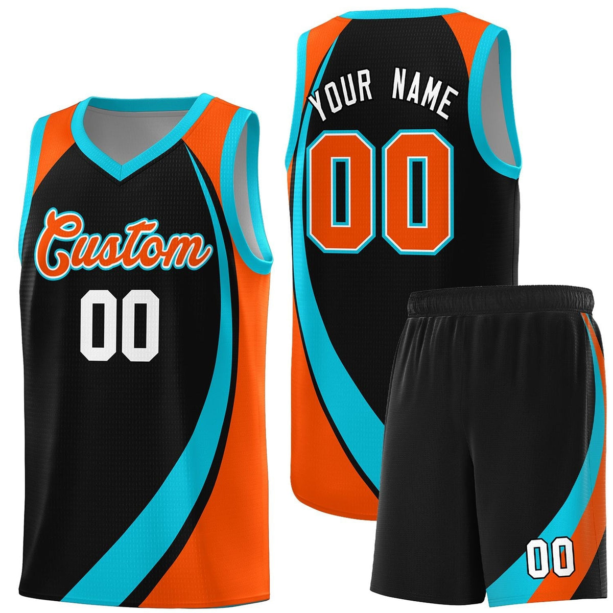 Custom Black Sky Blue-Orange Color Block Sports Uniform Basketball Jersey |KXKSHOP