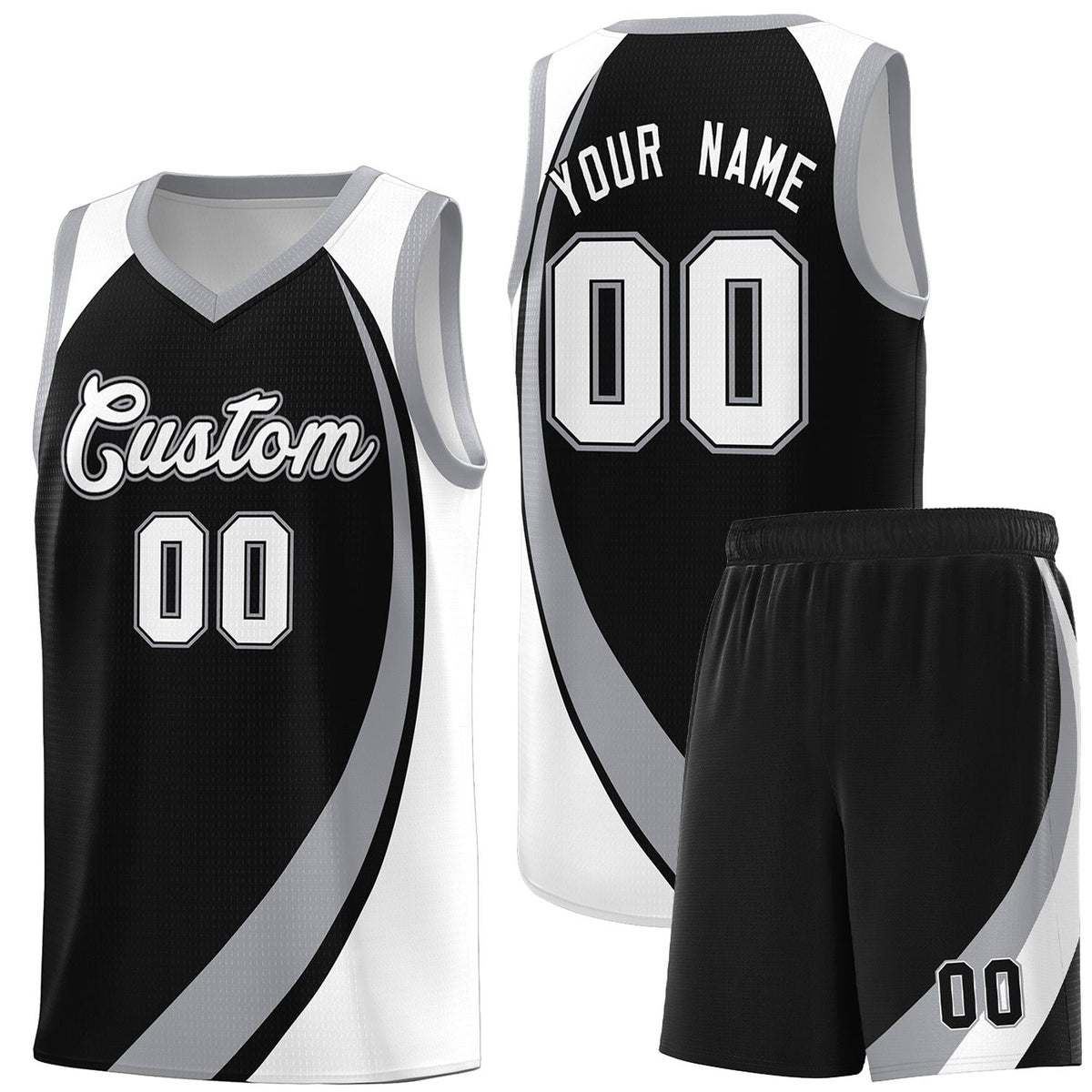 Custom Black Gray-White Color Block Sports Uniform Basketball Jersey |KXKSHOP