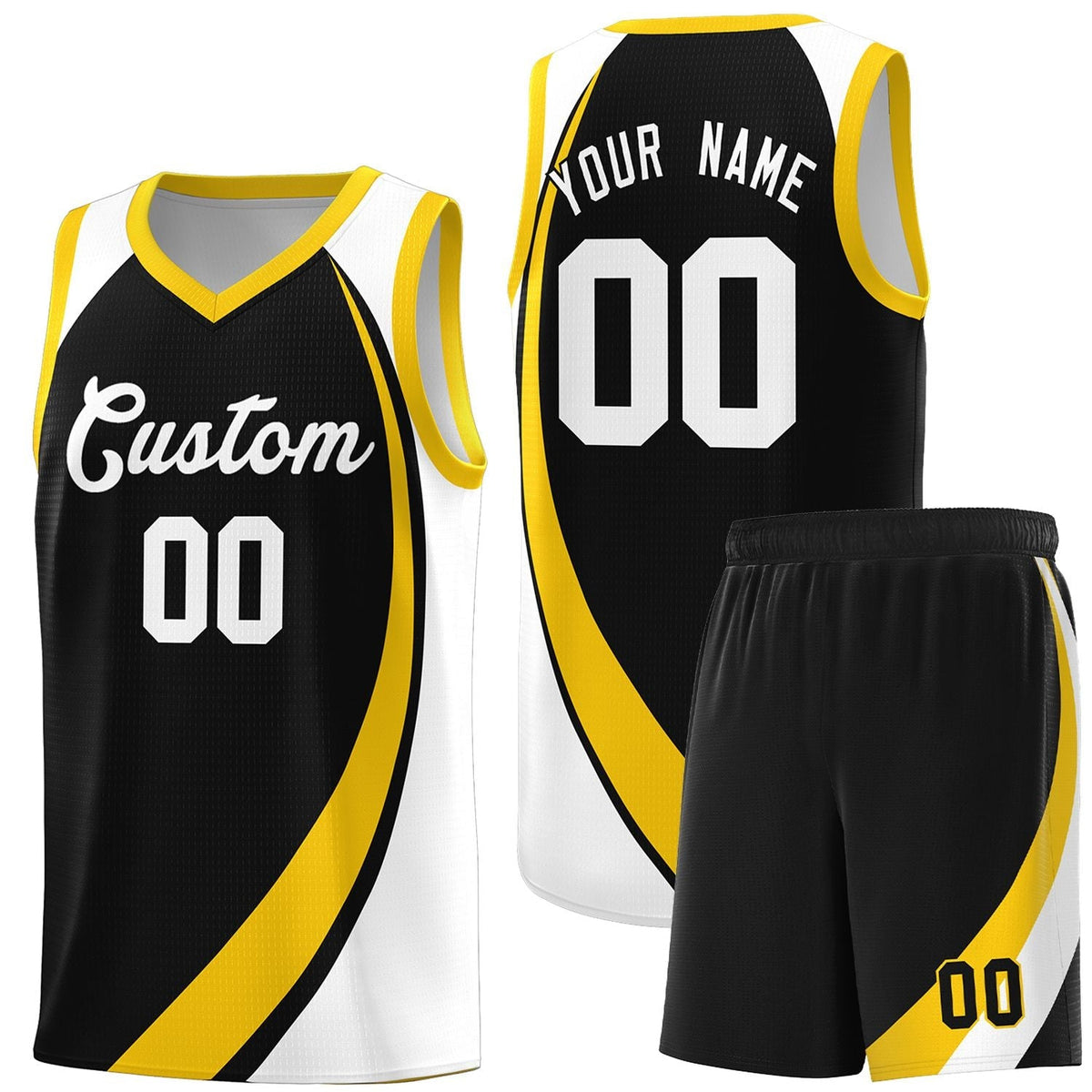 Custom Black Gold-White Color Block Sports Uniform Basketball Jersey |KXKSHOP