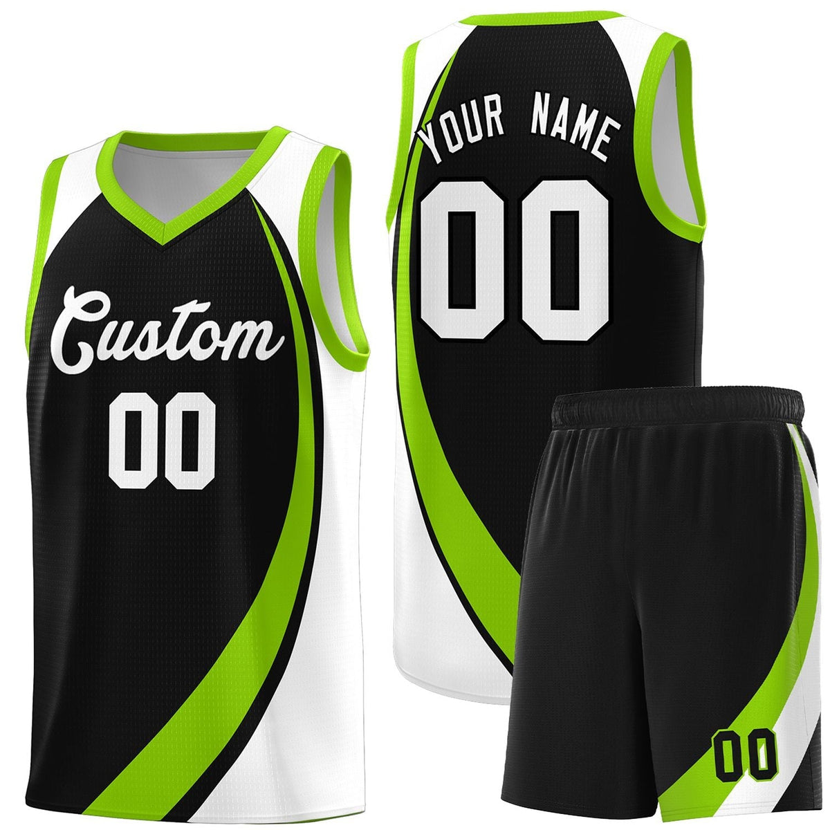 Custom Black Neon Green-White Color Block Sports Uniform Basketball Jersey |KXKSHOP