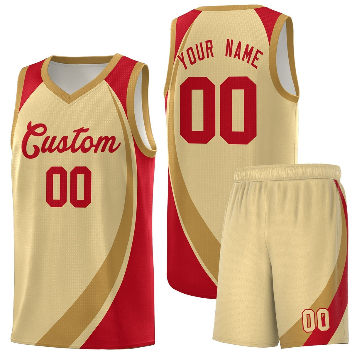 Custom Khaki Old Gold-Red Color Block Sports Uniform Basketball Jersey |KXKSHOP