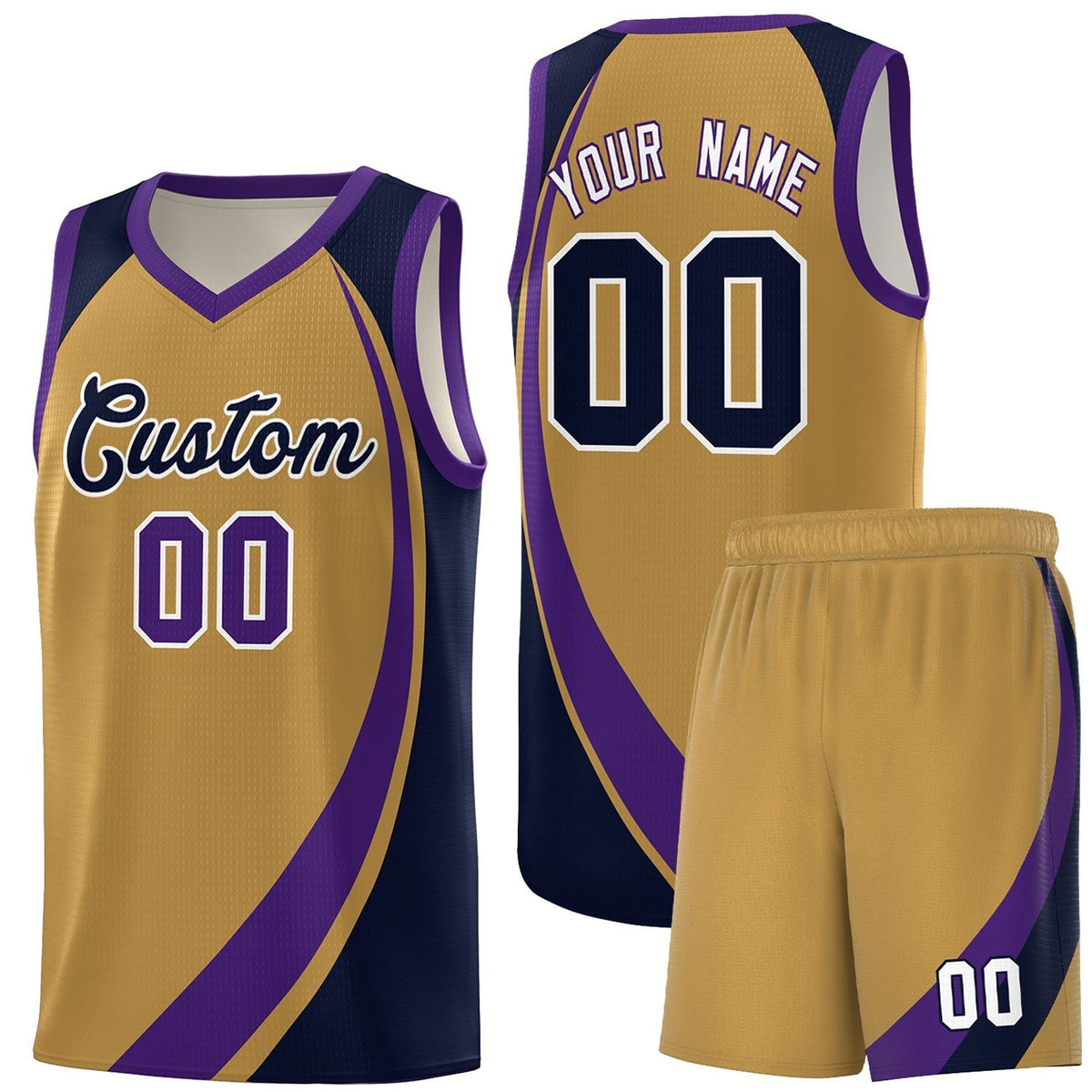 Custom Old Gold Purple-Navy Color Block Sports Uniform Basketball Jersey |KXKSHOP