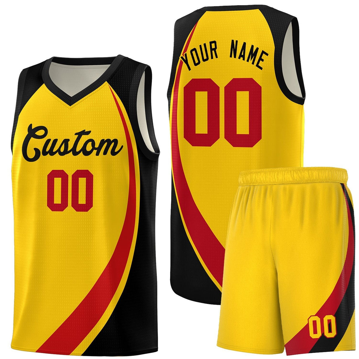 Custom Gold Red-Black Color Block Sports Uniform Basketball Jersey |KXKSHOP