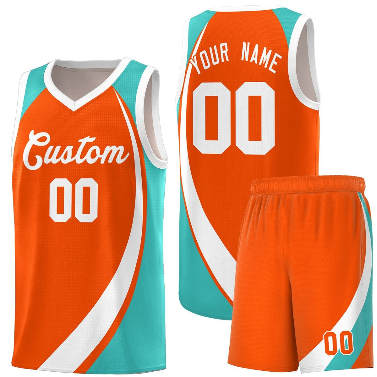 Custom Orange White-Aqua Color Block Sports Uniform Basketball Jersey |KXKSHOP