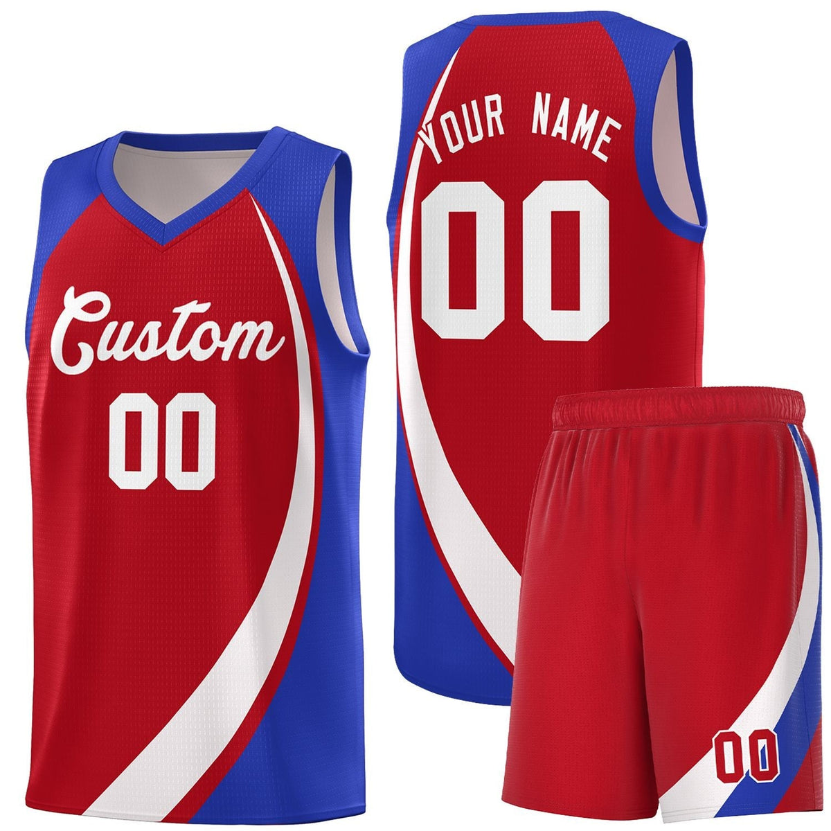 Custom Red White-Royal Color Block Sports Uniform Basketball Jersey |KXKSHOP