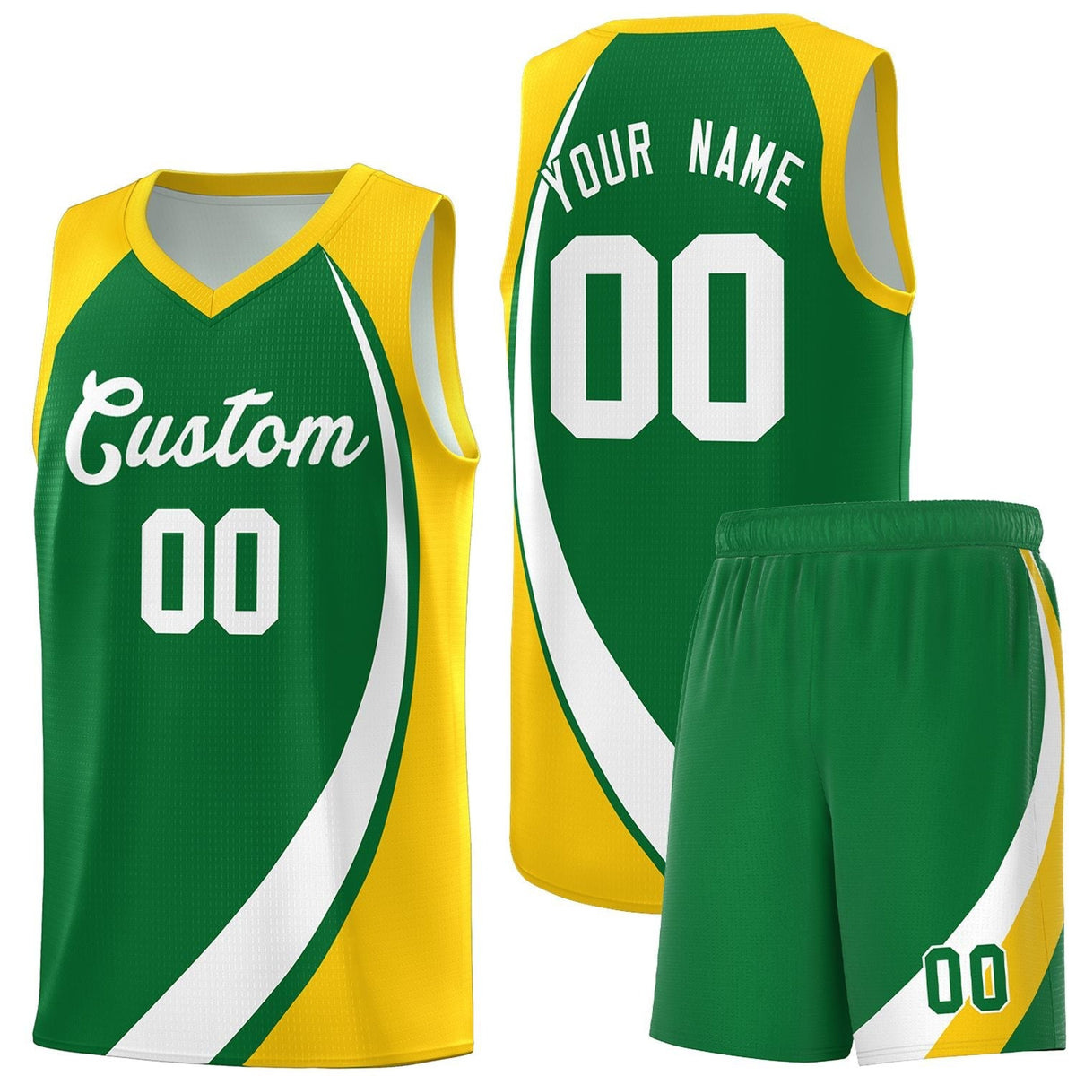 Custom Kelly Green White-Gold Color Block Sports Uniform Basketball Jersey |KXKSHOP
