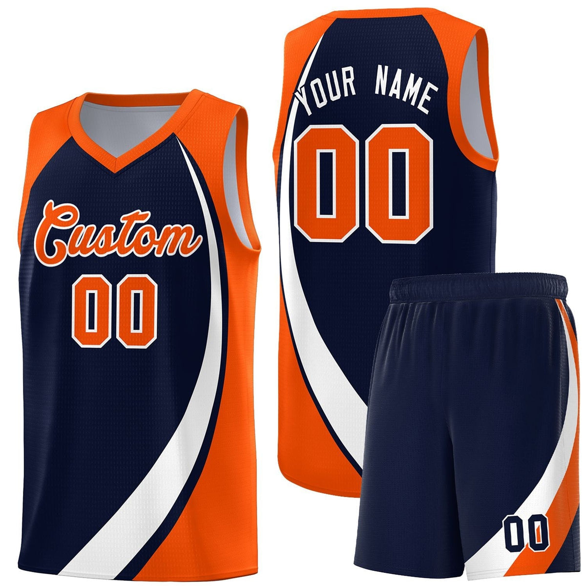 Custom Navy White-Orange Color Block Sports Uniform Basketball Jersey |KXKSHOP