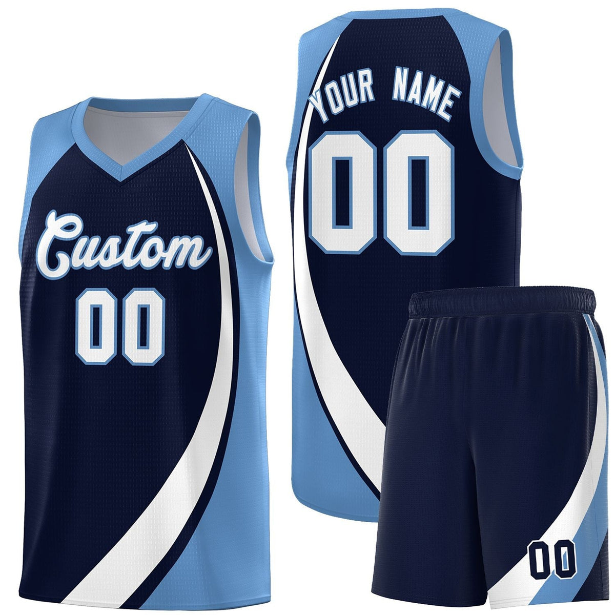 Custom Navy White-Light Blue Color Block Sports Uniform Basketball Jersey |KXKSHOP