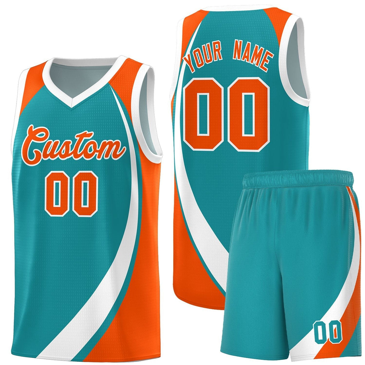 Custom Aqua White-Orange Color Block Sports Uniform Basketball Jersey |KXKSHOP