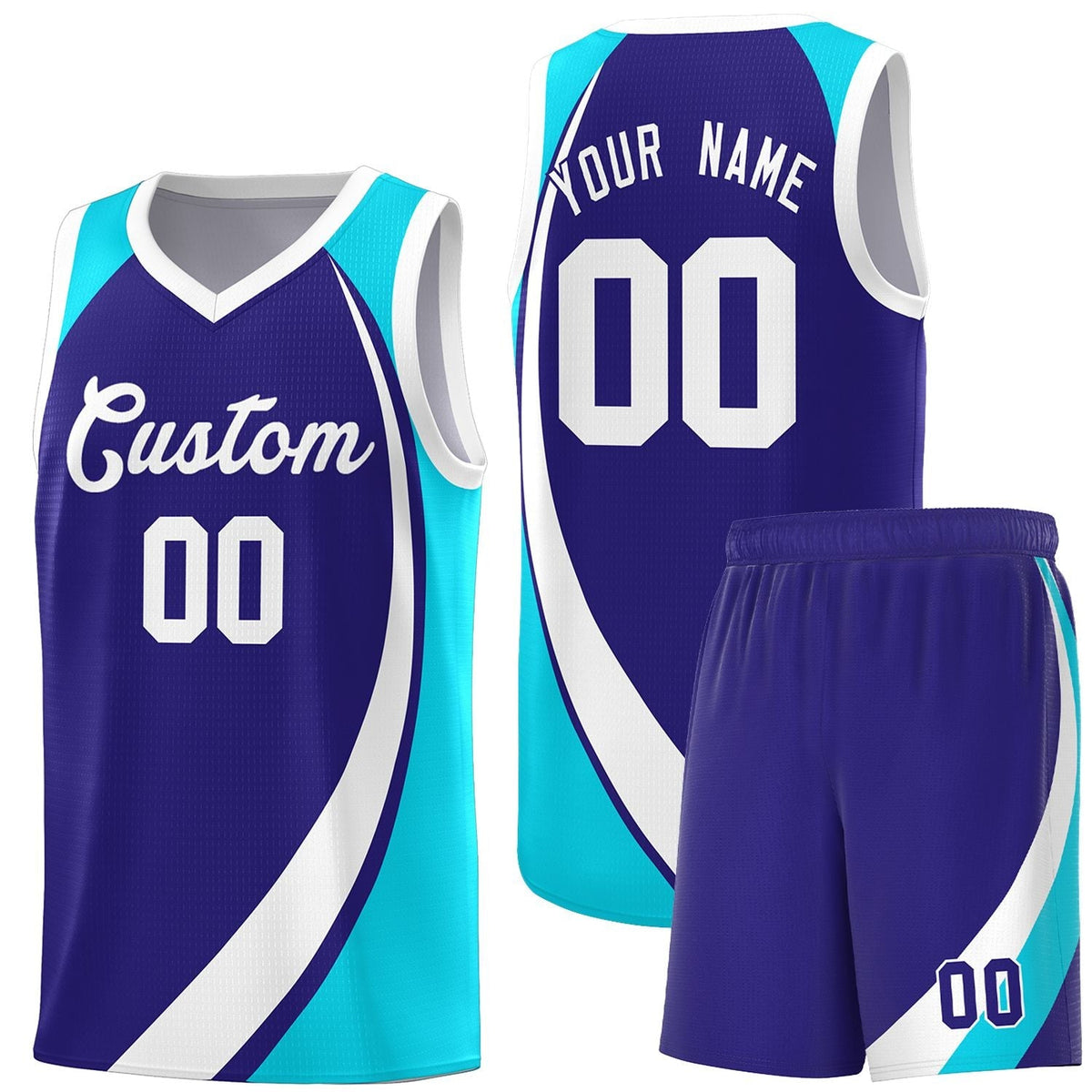 Custom Violet White-Sky Blue Color Block Sports Uniform Basketball Jersey |KXKSHOP