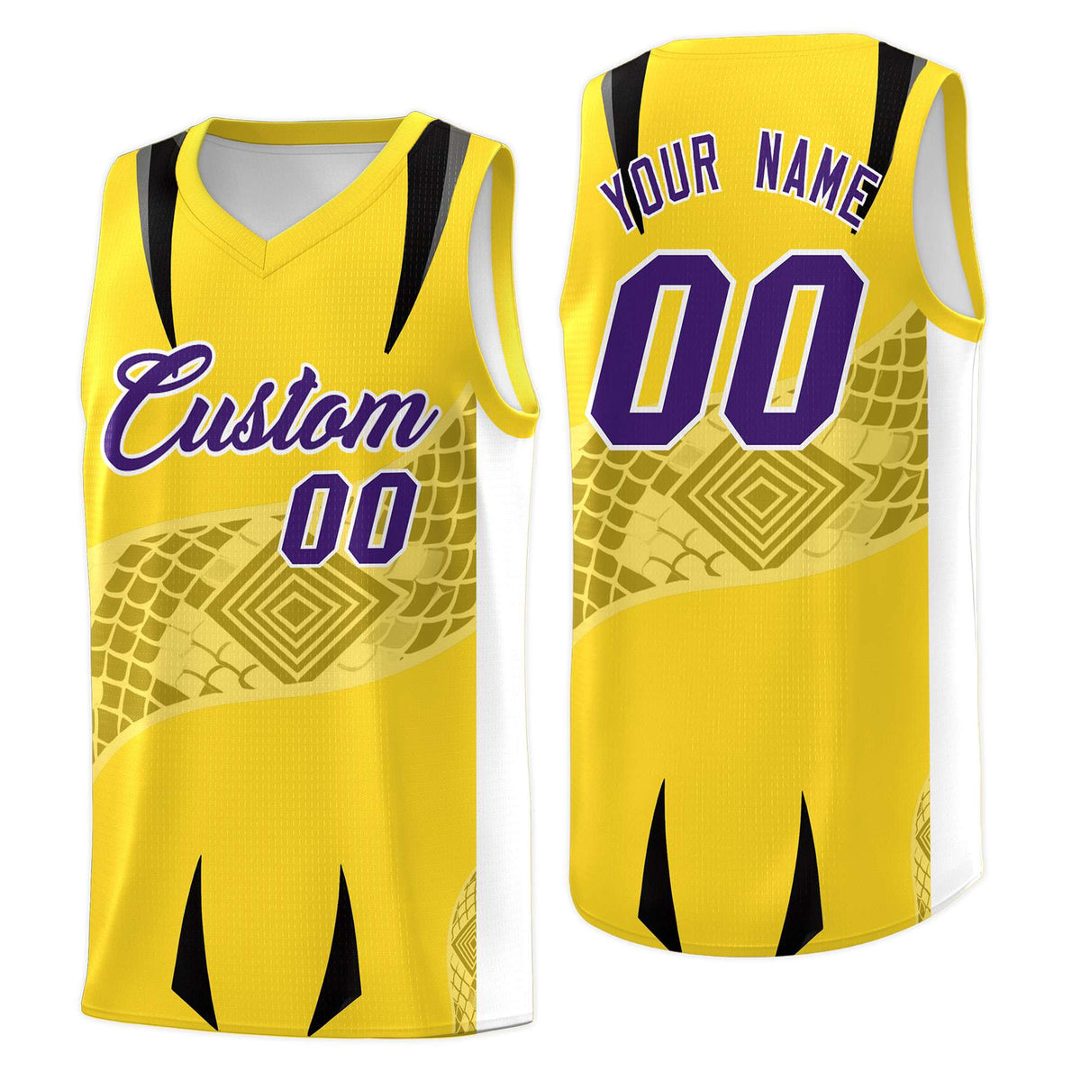 Custom Gold White Snake Scale Venomous Fang for Leagues Graffiti Pattern Basketball Suit Jersey