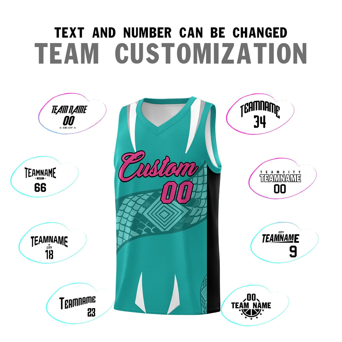 Custom Aqua Black Snake Scale Venomous Fang Lightweight Graffiti Pattern Basketball Suit Jersey