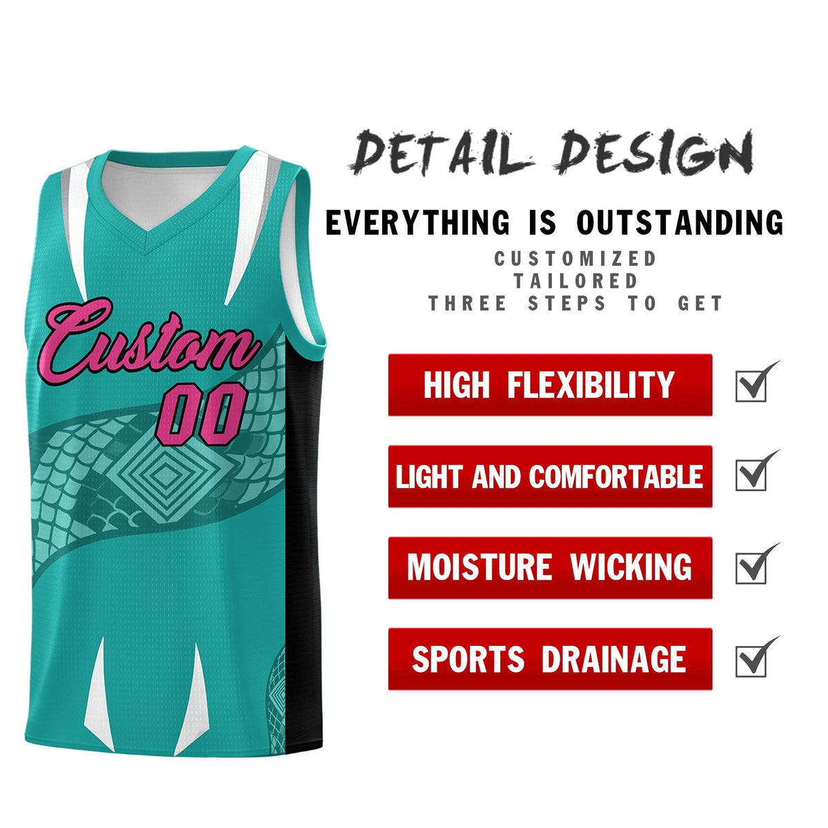 Custom Aqua Black Snake Scale Venomous Fang Lightweight Graffiti Pattern Basketball Suit Jersey