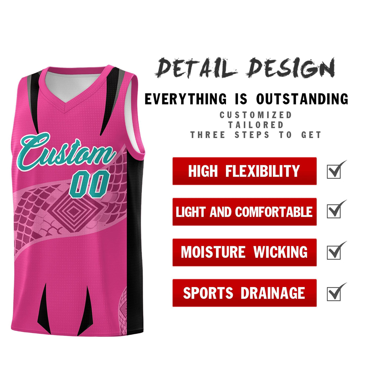 Custom Rose Red Black Snake Scale Venomous Fang for Team Graffiti Pattern Basketball Suit Jersey