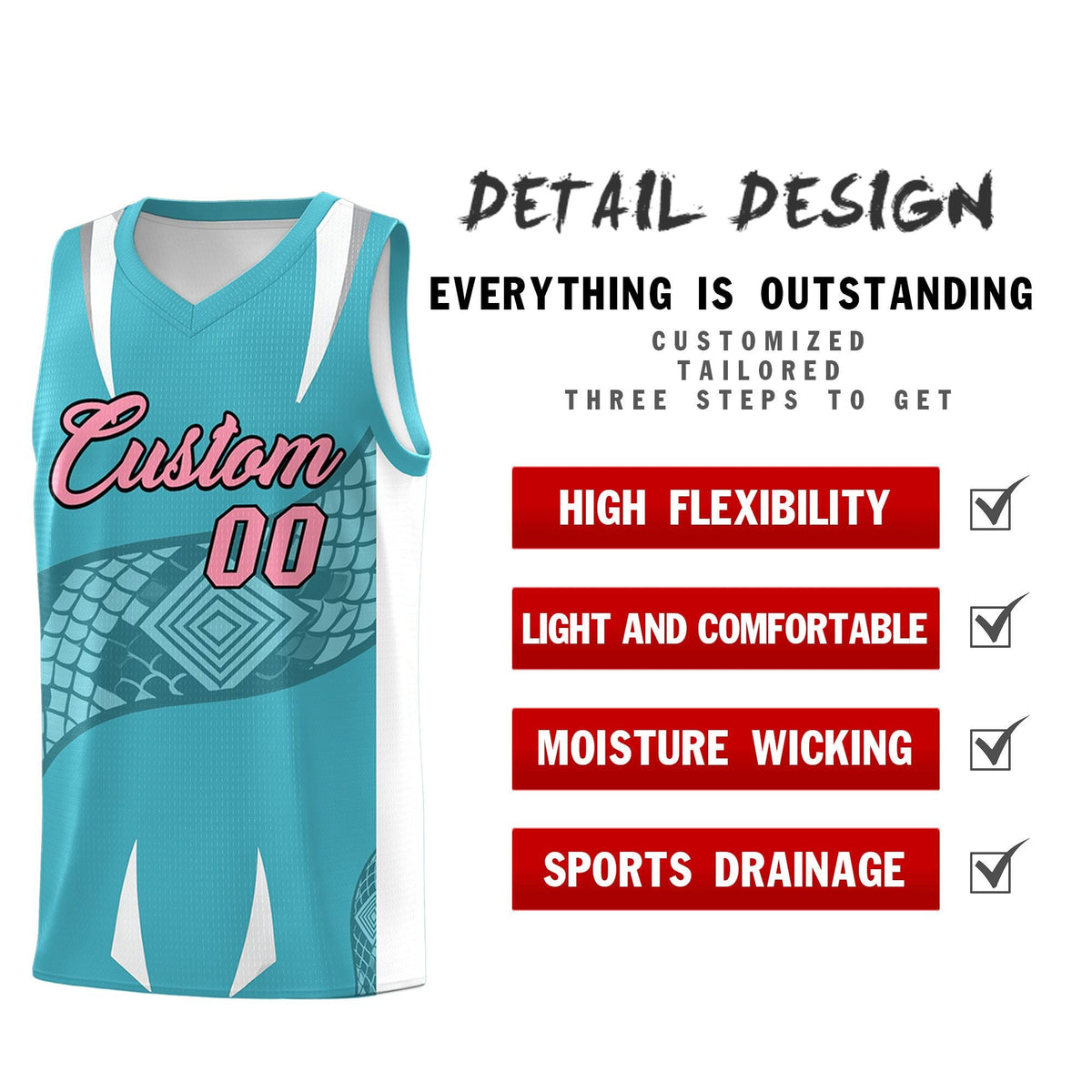 Custom Sky Blue White Snake Scale Venomous Fang Drapable Graffiti Pattern Basketball Suit Jersey
