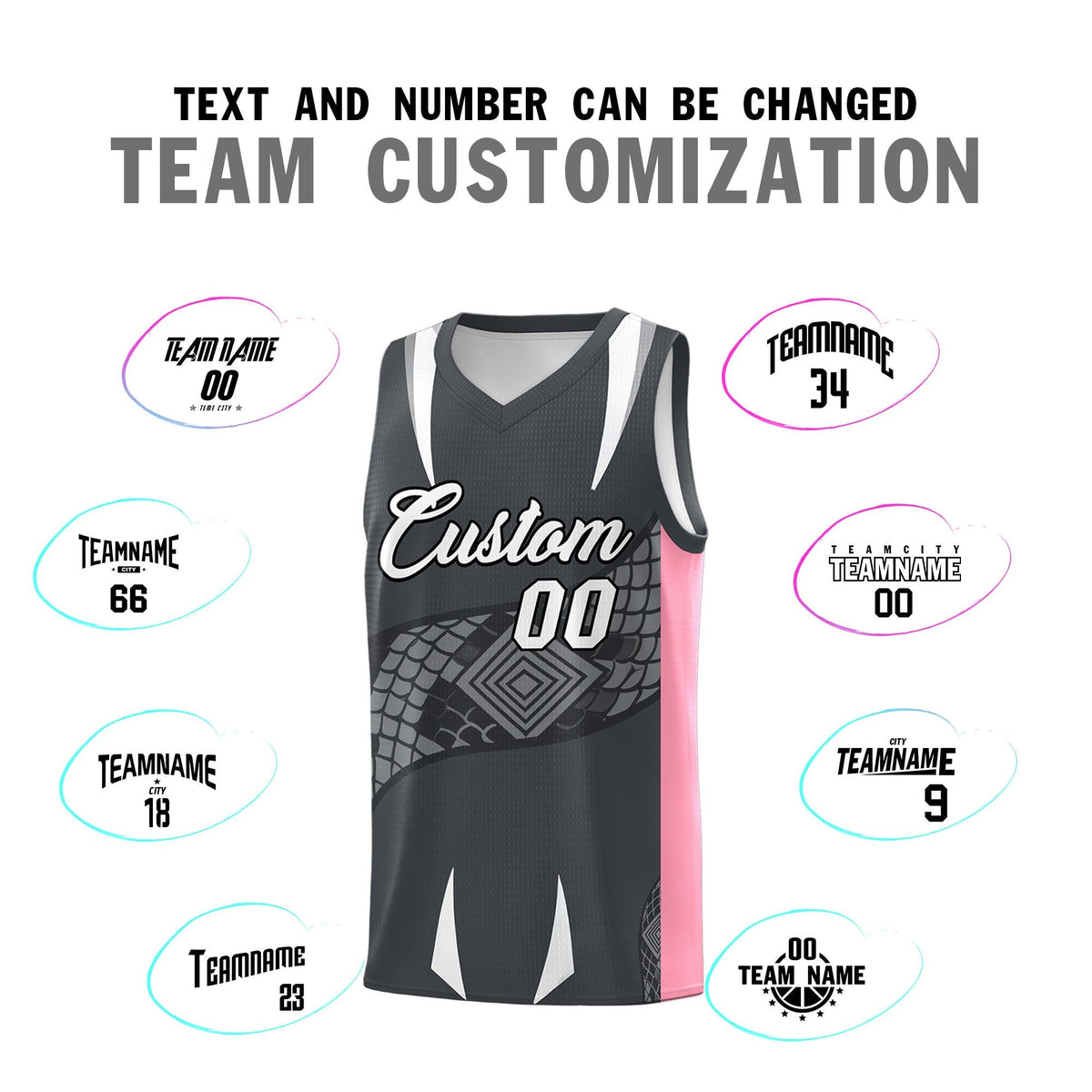 Custom Gray Light Pink Snake Scale Venomous Fang Drapable Graffiti Pattern Basketball Suit Jersey