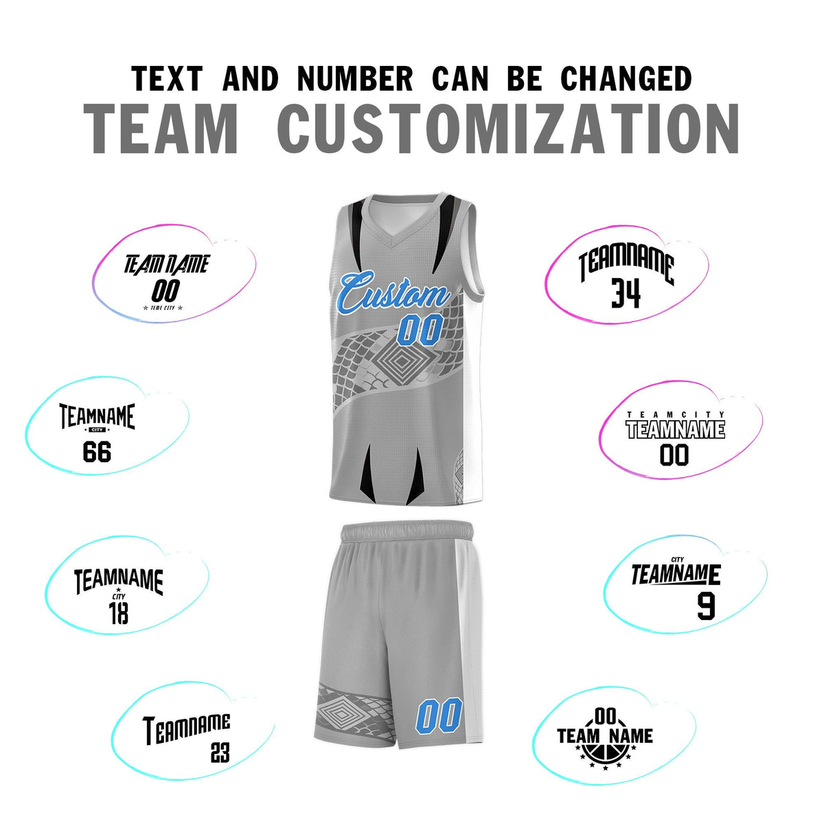 Custom Gray White Snake Scale Venomous Fang for Team Graffiti Pattern Basketball Suit Jersey