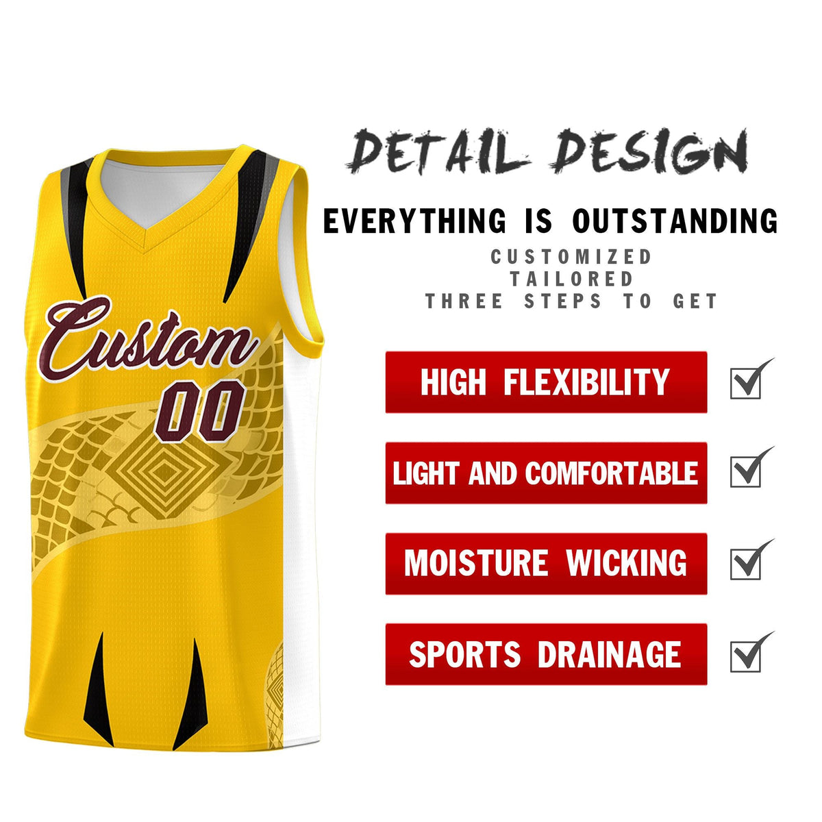 Custom Yellow White Snake Scale Venomous Fang for Leagues Graffiti Pattern Basketball Suit Jersey