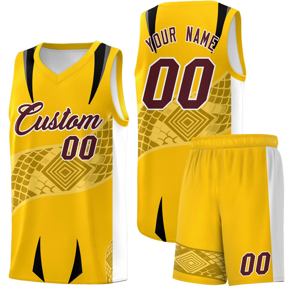 Custom Yellow White Snake Scale Venomous Fang for Leagues Graffiti Pattern Basketball Suit Jersey
