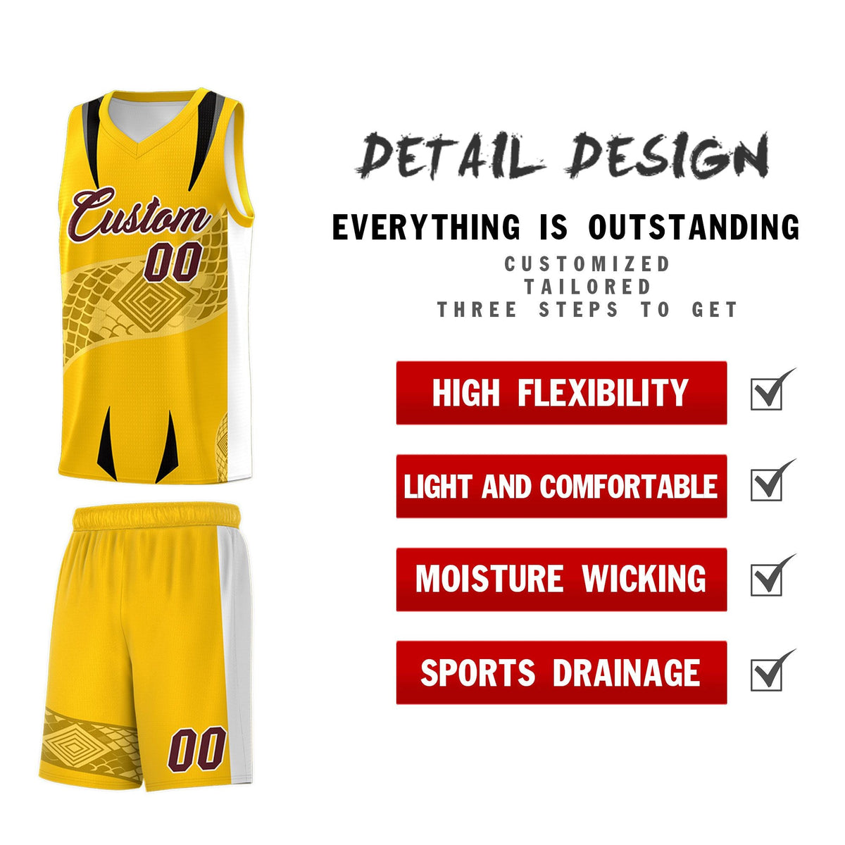 Custom Yellow White Snake Scale Venomous Fang for Leagues Graffiti Pattern Basketball Suit Jersey