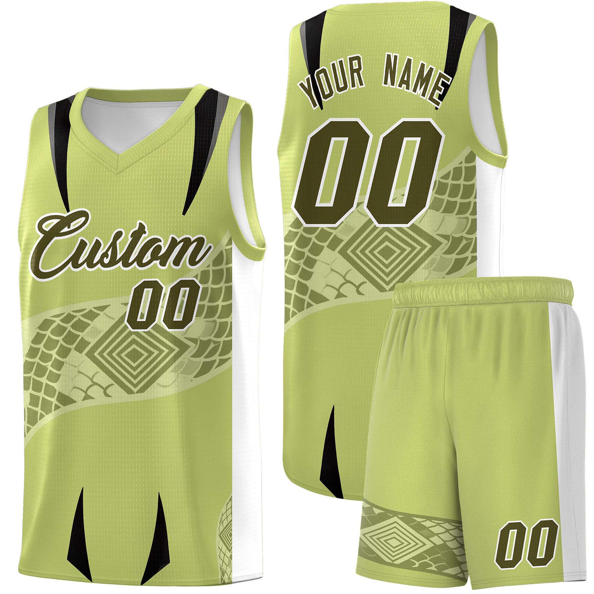 Custom Champagne White Snake Scale Venomous Fang for Clubs Graffiti Pattern Basketball Suit Jersey