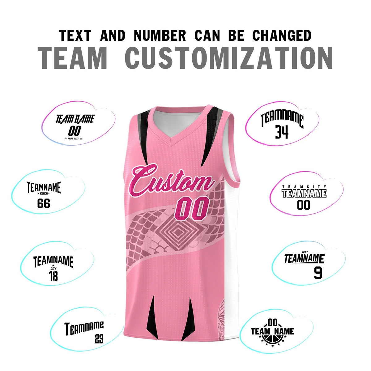 Custom Light Pink White Snake Scale Venomous Fang for Clubs Graffiti Pattern Basketball Suit Jersey