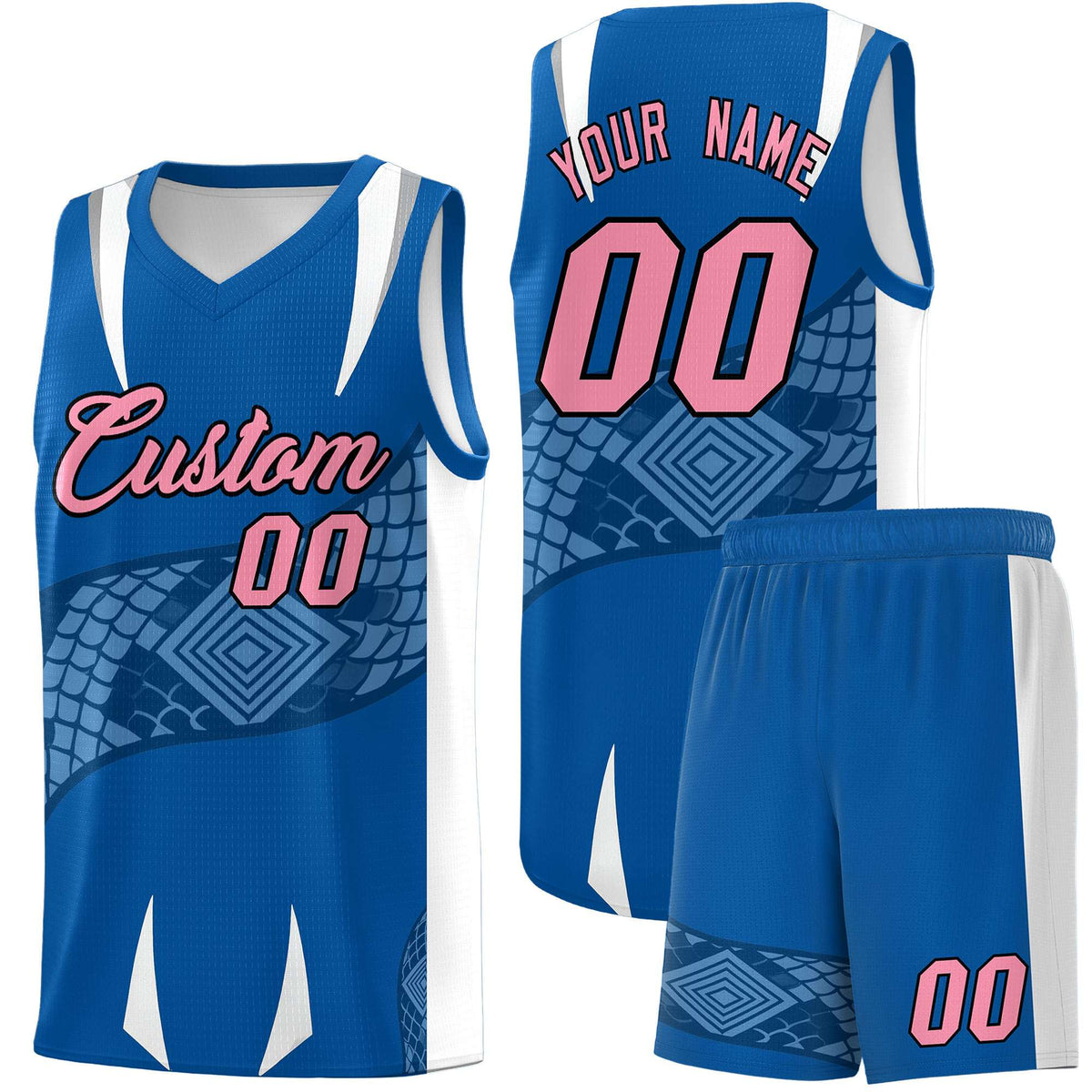Custom Royal White Snake Scale Venomous Fang Lightweight Graffiti Pattern Basketball Suit Jersey
